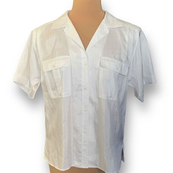 Vintage Elle’s Belles Button Down Shirt Short Sleeve White Sheer Blouse Collared - Picture 1 of 9